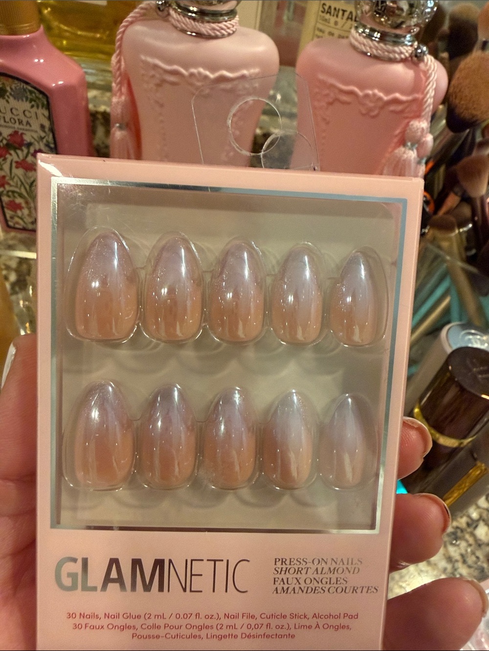 GLAMNETIC Short Almond Press-On Nails in Iridescent Nude